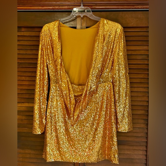 ASOS NaaNaa sequin mini dress with draped back in gold, size 10. - Picture 4 of 9